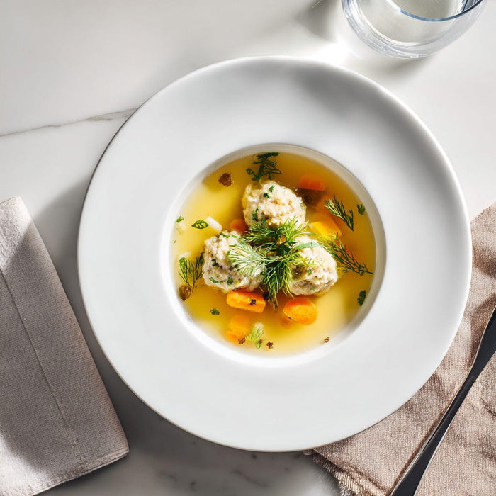 easyChef Pro Herb-Infused Gefilte Fish with Carrot and Onion Broth