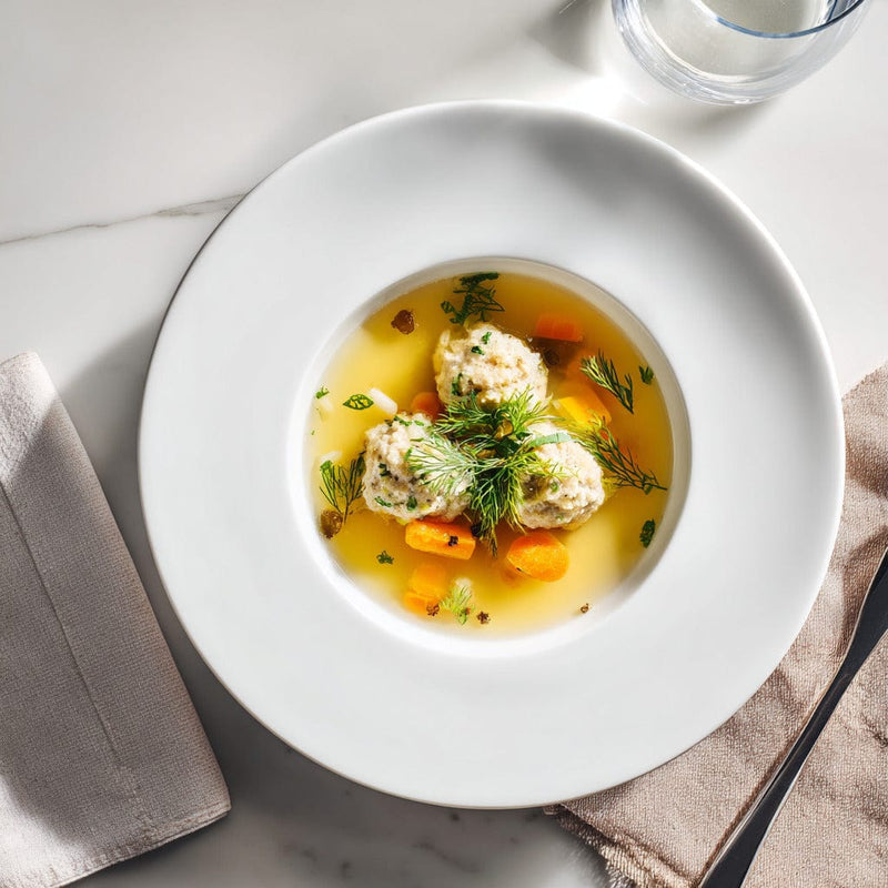 easyChef Pro Herb-Infused Gefilte Fish with Carrot and Onion Broth