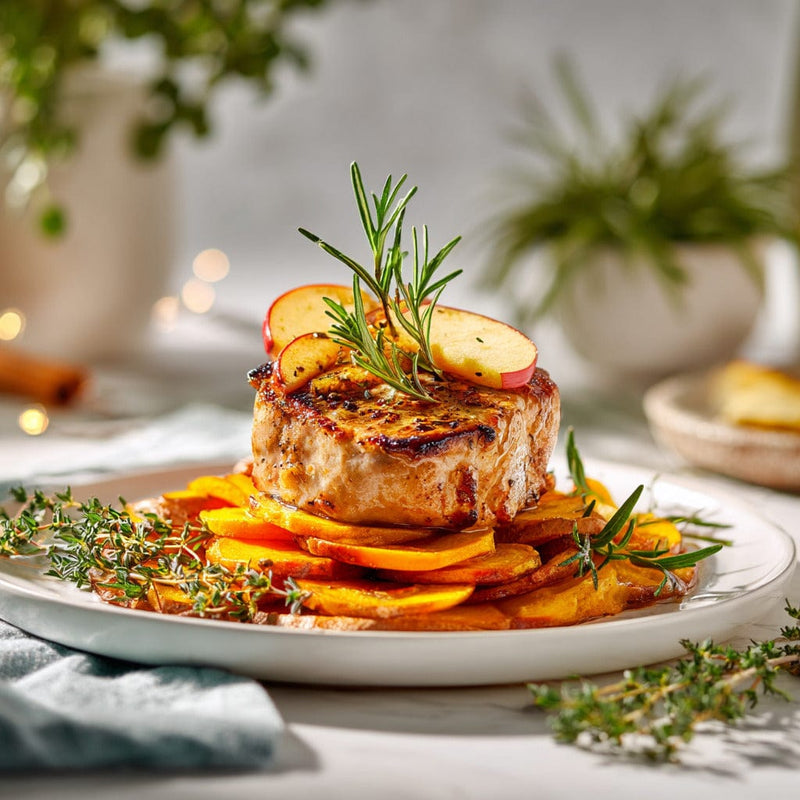 easyChef Pro Herb-Infused Pork Chop Foil Packs with Sweet Potatoes and Apples