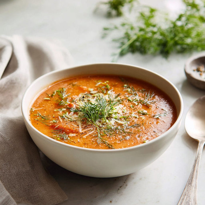 easyChef Pro Herb-Infused Zucchini and Tomato Summer Soup with Parmesan Finish