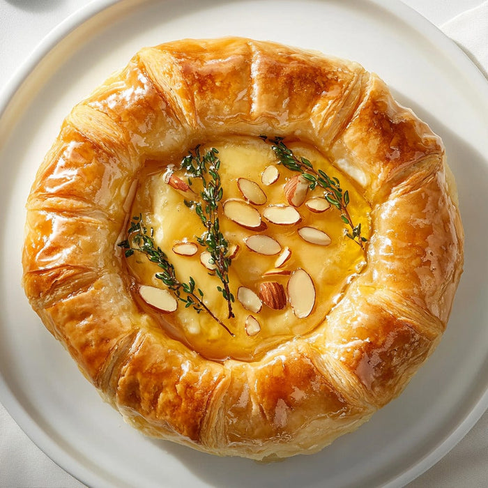 easyChef Pro Honey-Glazed Brie Enveloped in Flaky Puff Pastry with Almond Crunch