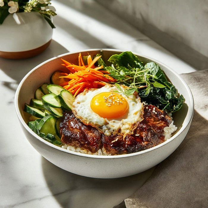 easyChef Pro Korean Rib-Eye Bibimbap with Crispy Rice and Fresh Vegetables
