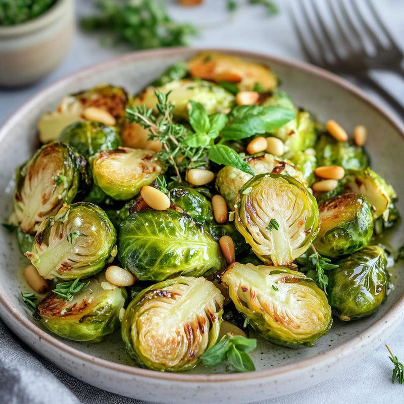 easyChef Pro Lemon Butter Roasted Brussels Sprouts with Pine Nuts