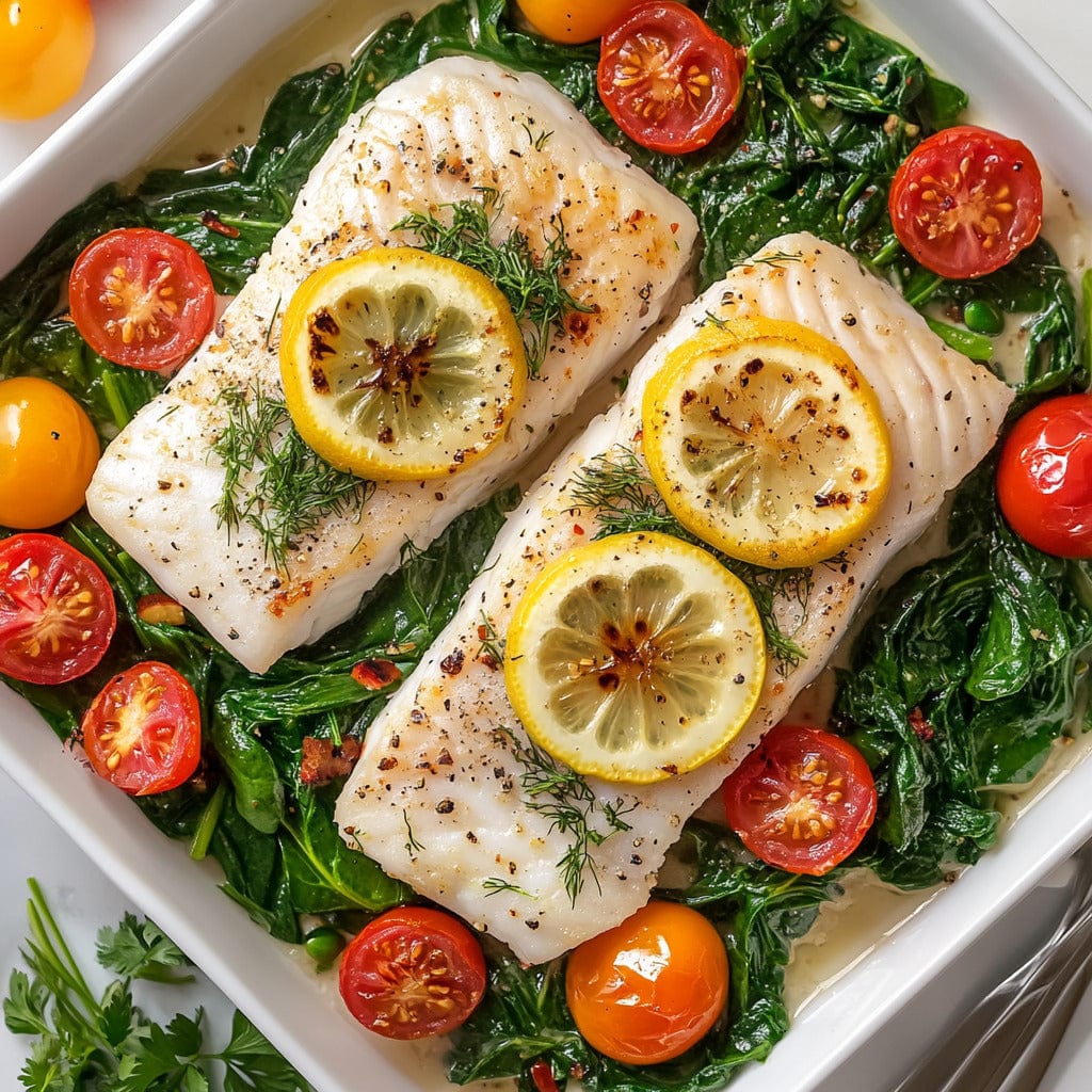 easyChef Pro Lemon-Dill Rockfish Bake with Spinach and Tomatoes