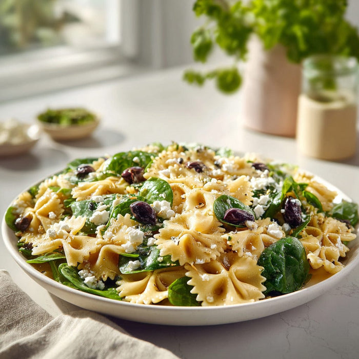 easyChef Pro Lemon Garlic Spinach Pasta Salad with Feta and Olives