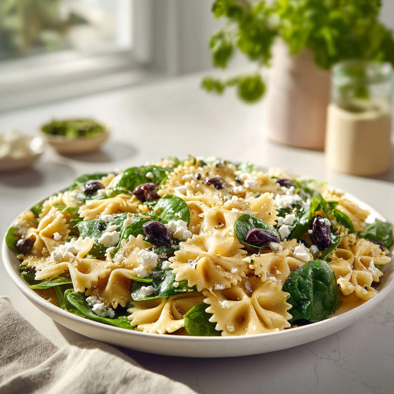 easyChef Pro Lemon Garlic Spinach Pasta Salad with Feta and Olives