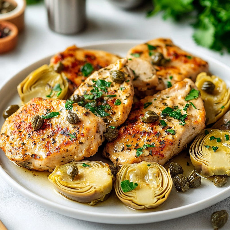 easyChef Pro Lemon Herb Chicken Cutlets with Artichokes and Capers