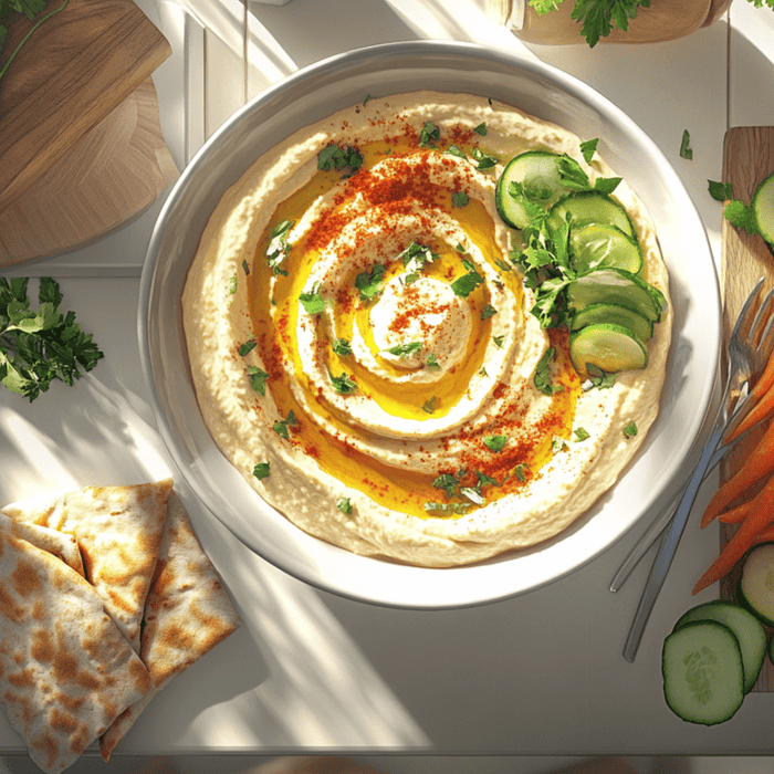 easyChef Pro Lively Lemon Garlic Hummus with Tahini Drizzle