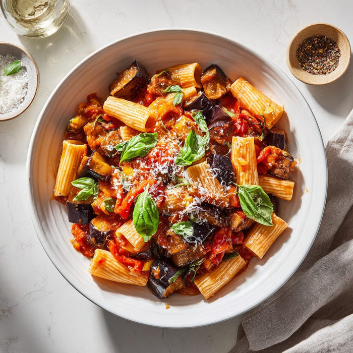 easyChef Pro Mediterranean Roasted Eggplant Rigatoni