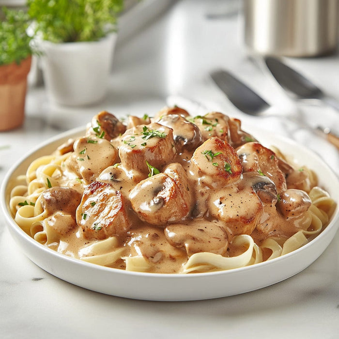 easyChef Pro Mouthwatering Mustard Pork Stroganoff with Mushroom Sauce