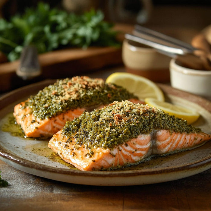 easyChef Pro Pesto-Crusted Broiled Salmon