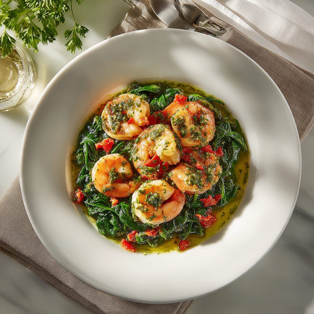 easyChef Pro Pesto Shrimp Scampi with Wilted Spinach