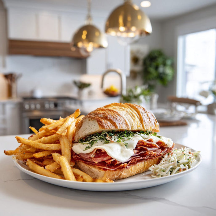 easyChef Pro Pittsburgh-Style Capicola and Cheese Sandwich with Crispy Fries and Tangy Coleslaw