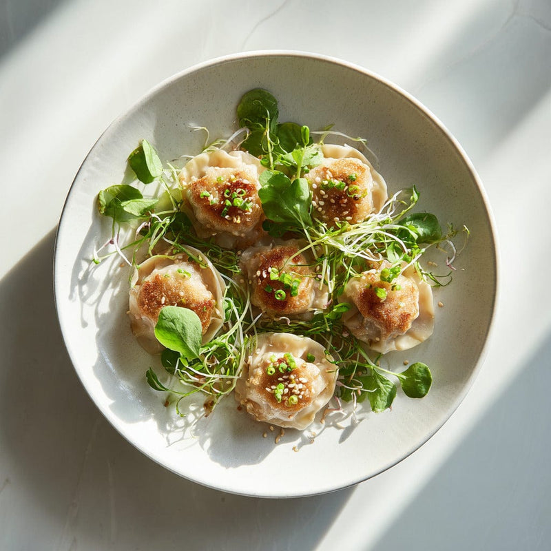 easyChef Pro Pork and Shrimp Dumplings with Watercress and Chestnuts