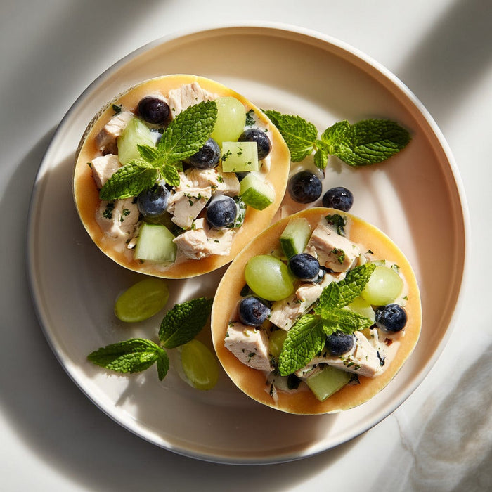 easyChef Pro Refreshing Lemon-Ginger Chicken Salad in Cantaloupe Bowls