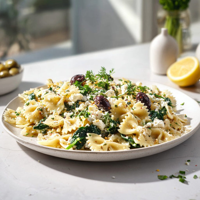 easyChef Pro Refreshing Lemon Spinach Farfalle Salad with Feta and Olives