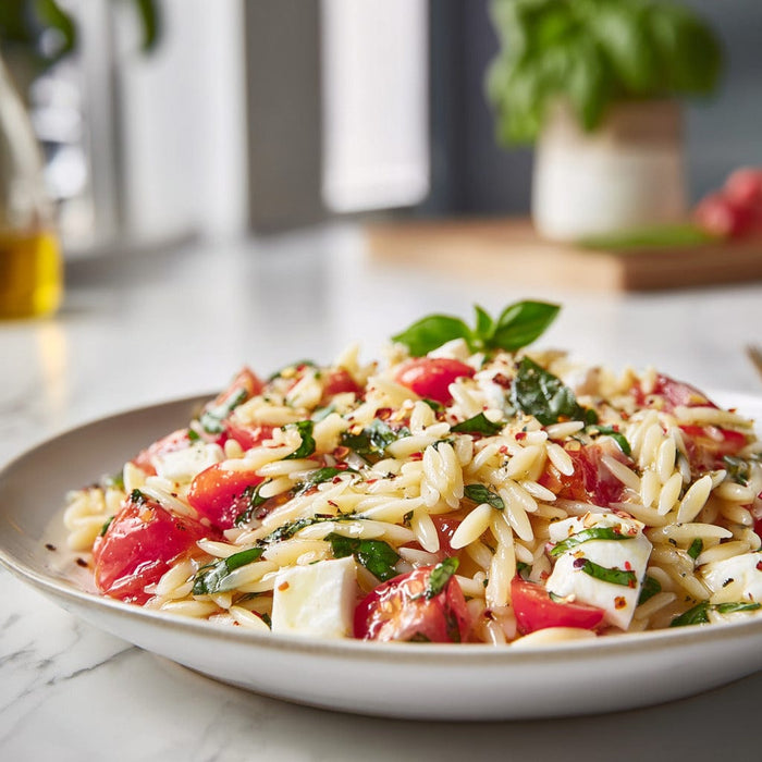 easyChef Pro Refreshing Mozzarella Orzo Salad with Basil and Tomatoes
