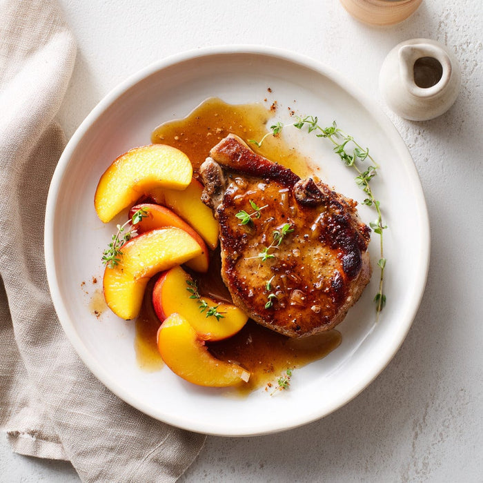easyChef Pro Riesling-Glazed Pork Chops with Peach Compote