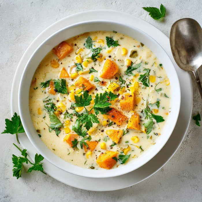 easyChef Pro Roasted Sweet Potato and Corn Chowder with Fresh Herbs
