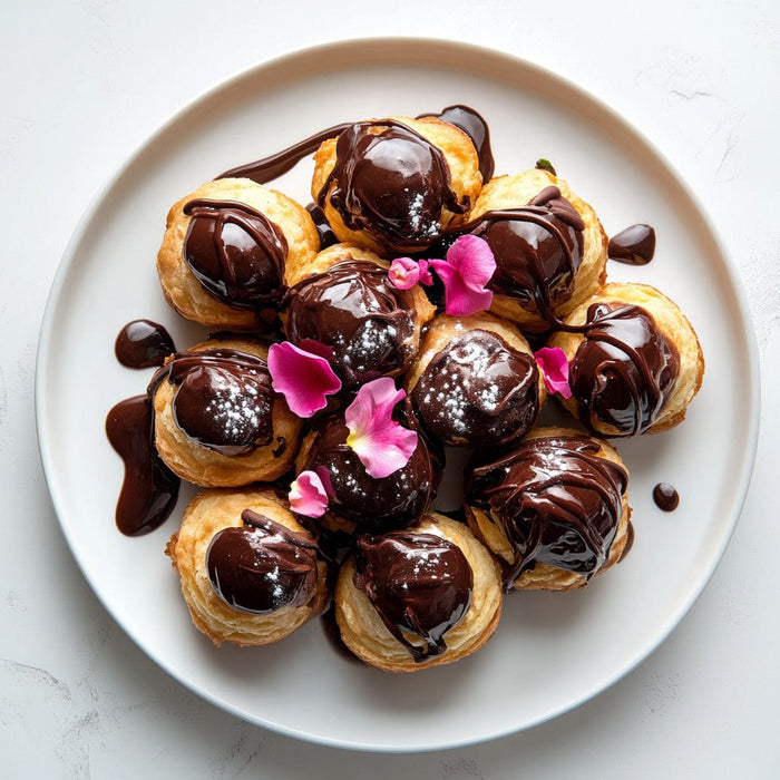 easyChef Pro Rose-Infused Chocolate Ganache Profiteroles