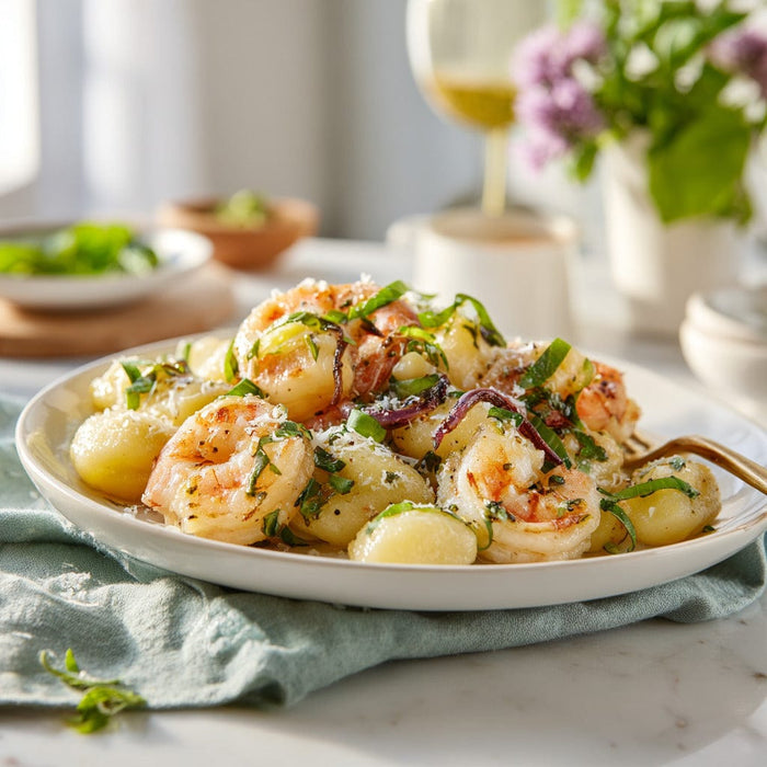 easyChef Pro Saffron-Infused Shrimp with Caramelized Onion Gnocchi