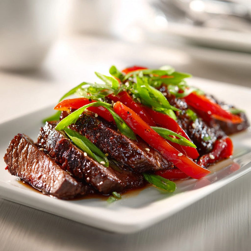 easyChef Pro Sesame-Infused Flat Iron Steak with Colorful Peppers