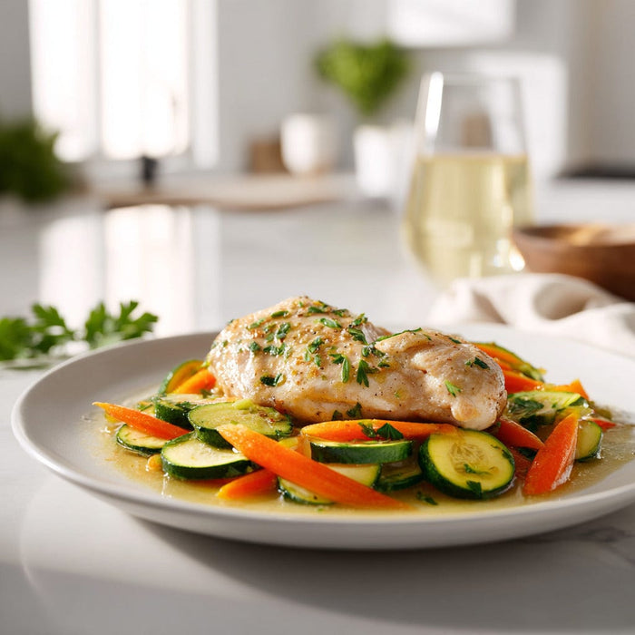 easyChef Pro Sherry-Infused Chicken with Sautéed Zucchini and Carrots