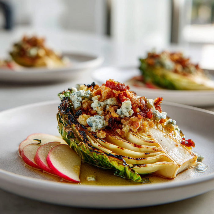 easyChef Pro Smoky Garlic Grilled Cabbage with Blue Cheese and Bacon Crumble