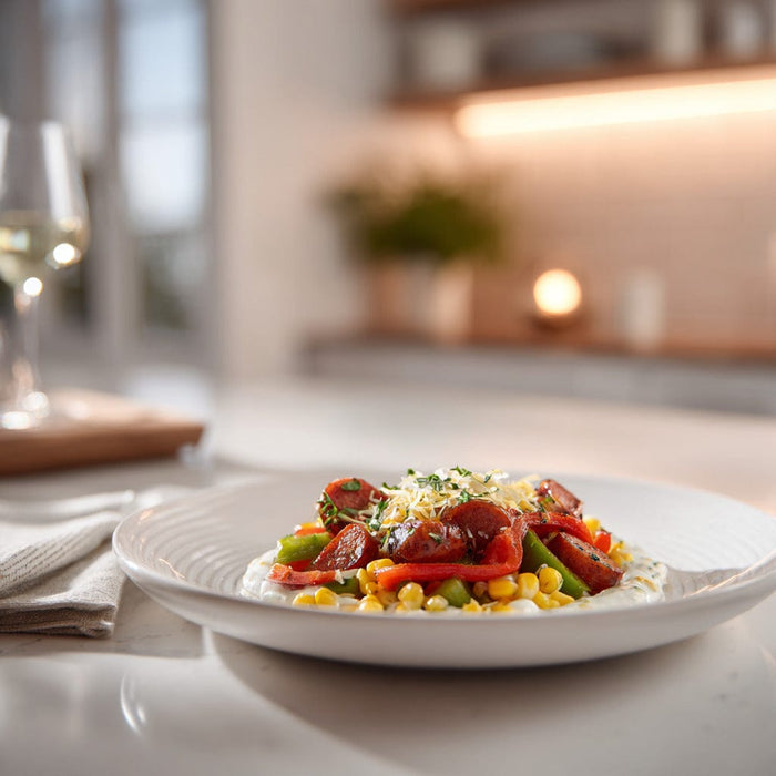easyChef Pro Smoky Sausage and Bell Pepper Corn Medley