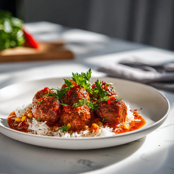 easyChef Pro Spicy Mexican Meatballs with Flavorful Rice