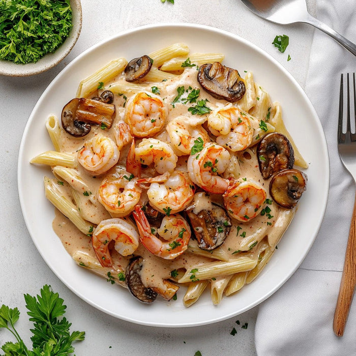 easyChef Pro Spicy Shrimp Alfredo with Portobello Mushrooms