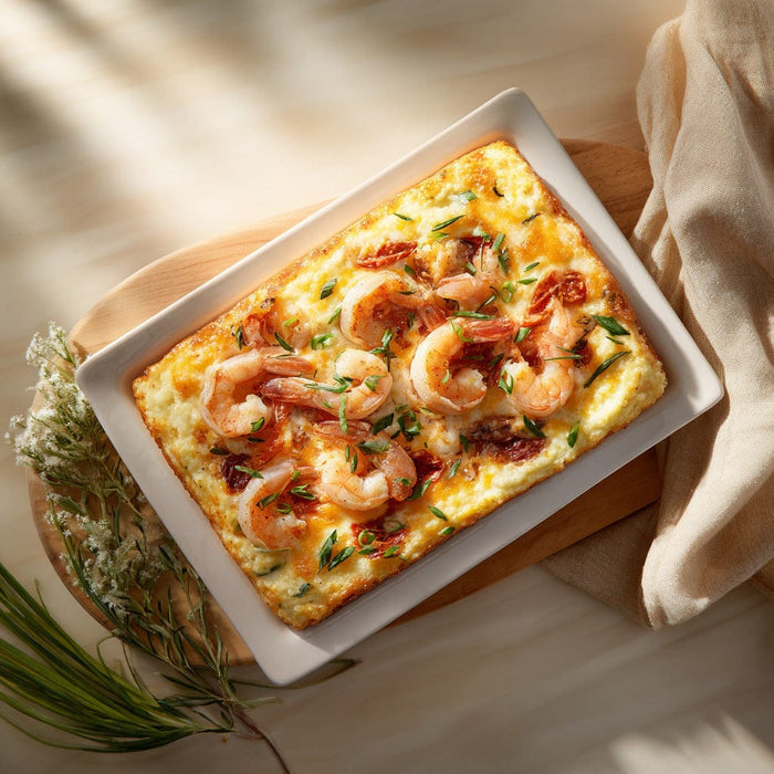 easyChef Pro Spicy Shrimp and Cheesy Grits Casserole with Fire-Roasted Tomatoes