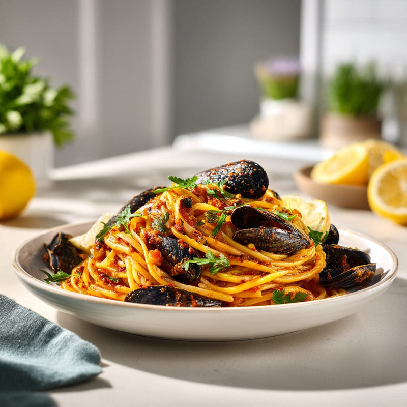 easyChef Pro Spicy Tomato Mussels Linguine with White Wine Sauce