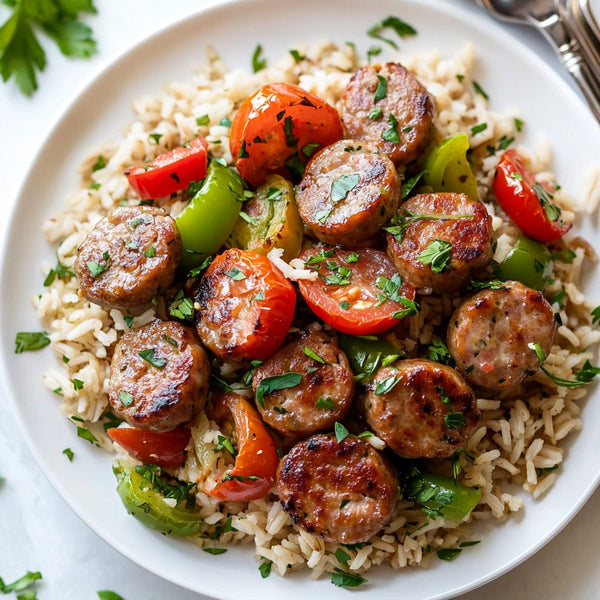 Spicy Turkey Sausage and Pepper Skillet Over Brown Rice Recipe