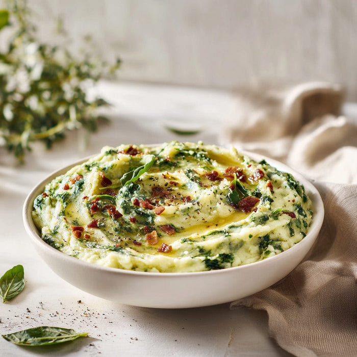 easyChef Pro Spinach-Infused Mashed Potatoes with Colorful Bell Pepper Gravy