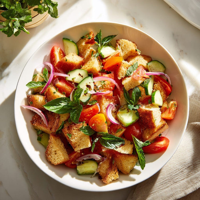 easyChef Pro Summer Italian Panzanella Salad with Fresh Basil and Balsamic Vinaigrette