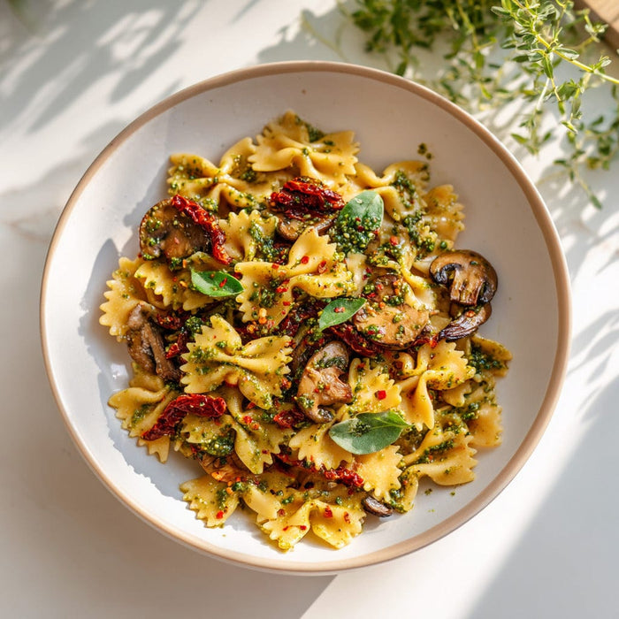 easyChef Pro Sun-Dried Tomato and Mushroom Bow Tie Pasta with Fresh Pesto