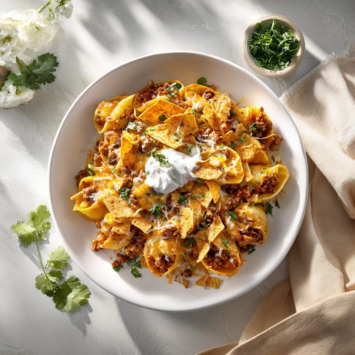easyChef Pro Taco-Loaded Pasta Shells with Crunchy Tortilla Topping