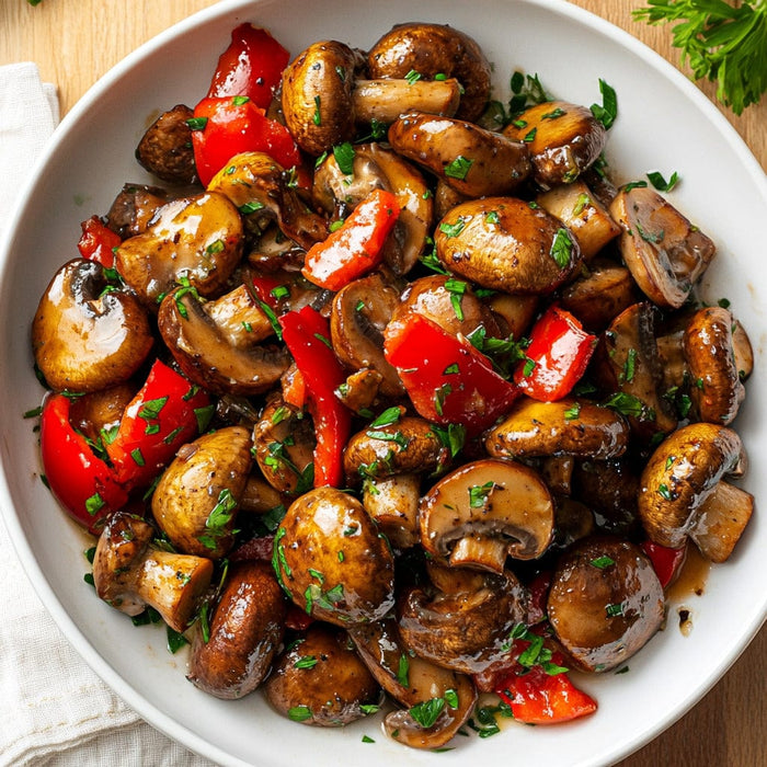 easyChef Pro Tangy Marinated Mushrooms with Roasted Red Bell Peppers