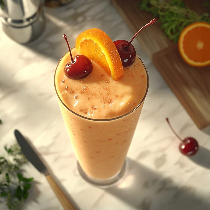 easyChef Pro Tropical Rum-Infused Orange Smoothie with Cherry Garnish