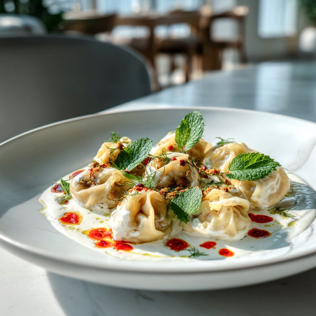 easyChef Pro Turkish Spiced Beef Manti with Garlic Yogurt and Red Pepper Oil