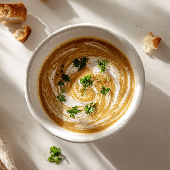 easyChef Pro Velvety Caramelized Onion and Potato Soup with Herb Infusion