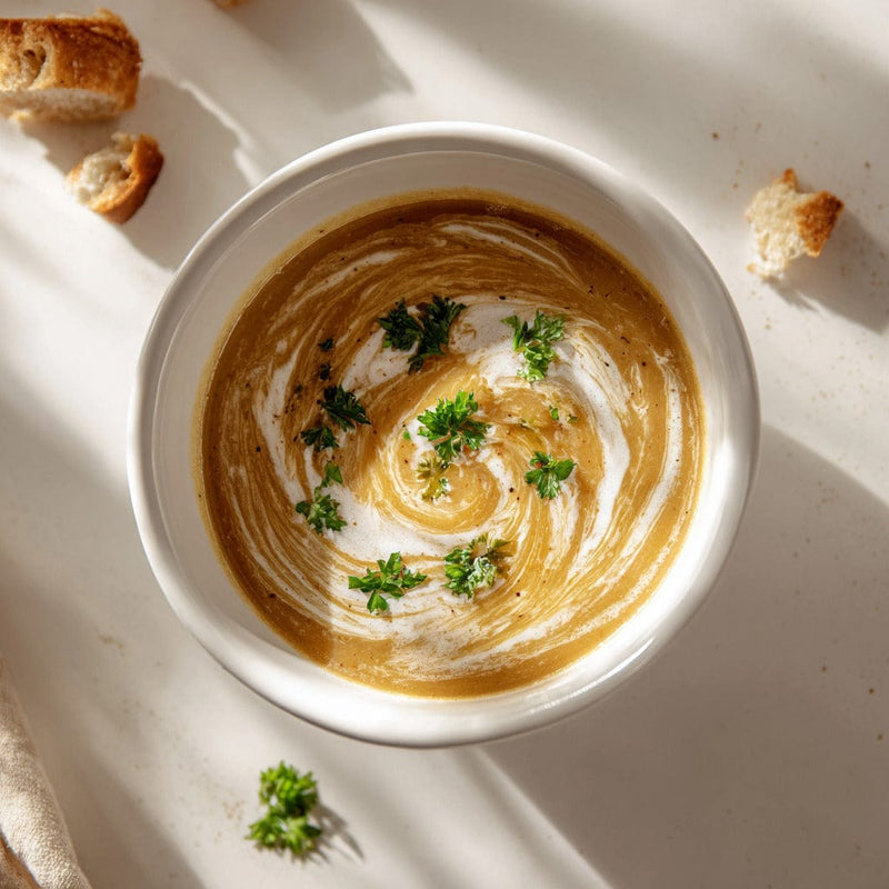 easyChef Pro Velvety Caramelized Onion and Potato Soup with Herb Infusion