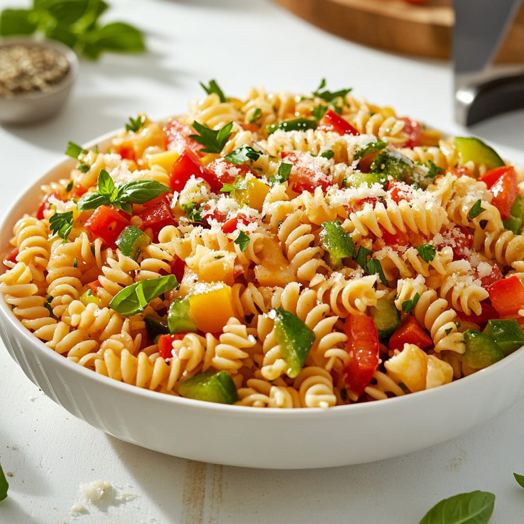 easyChef Pro Vibrant Italian Rotini Salad with Bell Peppers and Parmesan