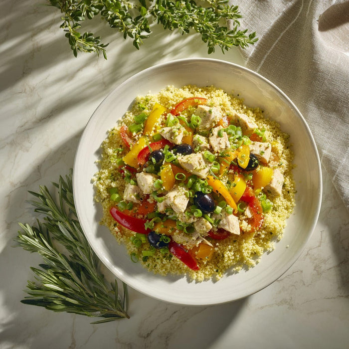 easyChef Pro Vibrant Lime Chicken Couscous Salad with Tri-Color Bell Peppers