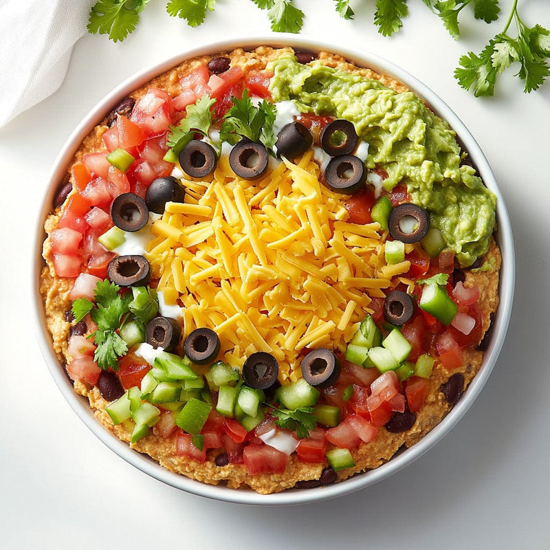 Vibrant Tex-Mex Layered Dip with Sharp Cheddar and Guacamole